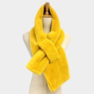 Mustard Yellow Faux Fur Pull Through Scarf Collar Winter Fashion Accessory